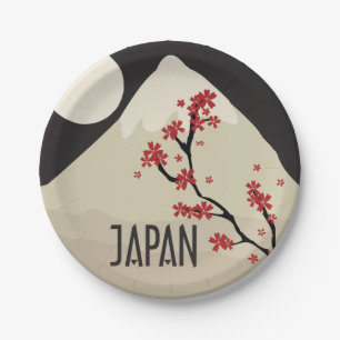 Prato De Papel Celebrando o Japão com a serra e a lua