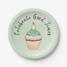 Prato De Papel Celebrar o Cupcake Verde do Good Times