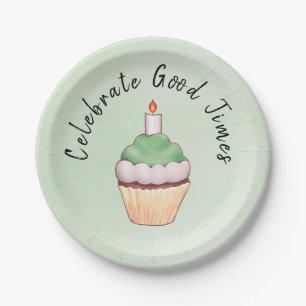 Prato De Papel Celebrar o Cupcake Verde do Good Times