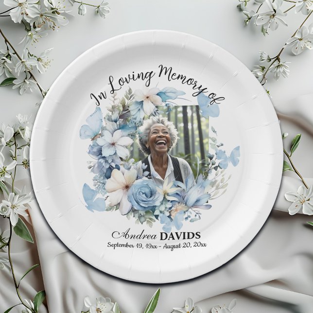 Prato De Papel Celebration Of Life 1 Photo Garland Blue Floral  (Criador carregado)