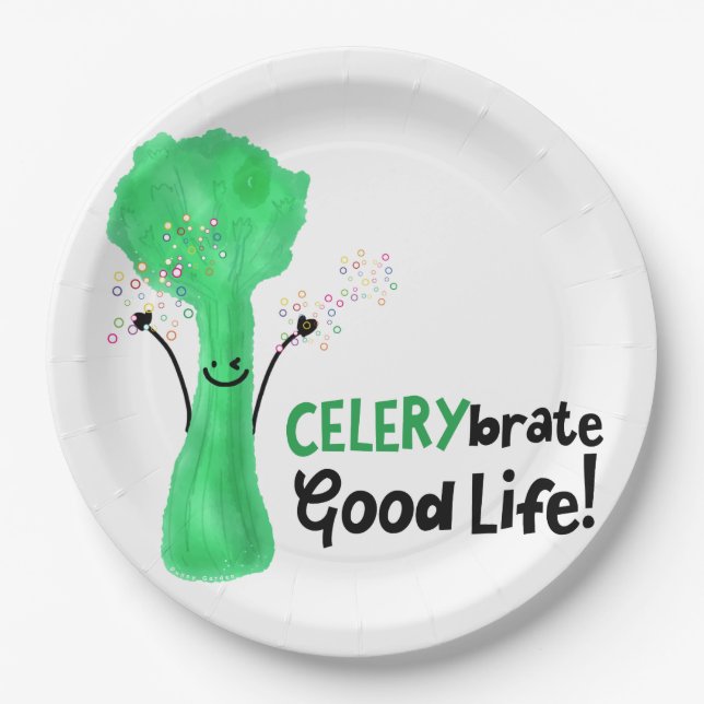 Prato De Papel Celery Pun positivo - Celerybrate Good Life (Frente)
