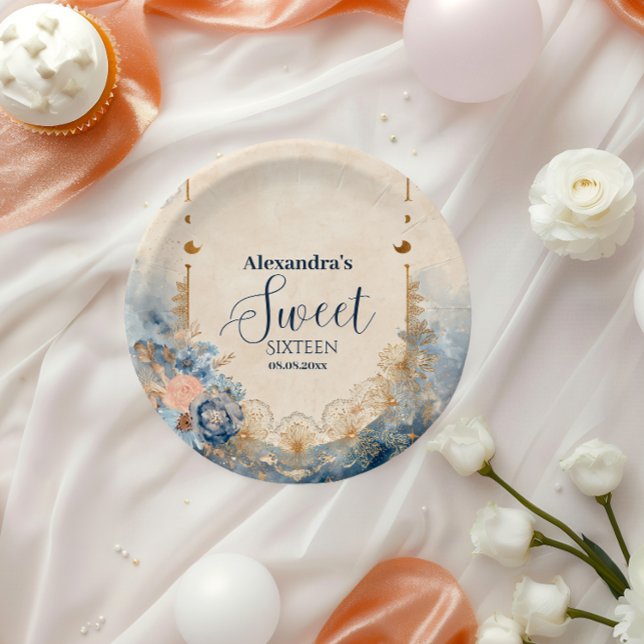 Prato De Papel Celestial Floral Art Nouveau Sweet Sixteen (Criador carregado)