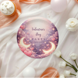 Prato De Papel Celestial Moon Hearts Valentine Party
