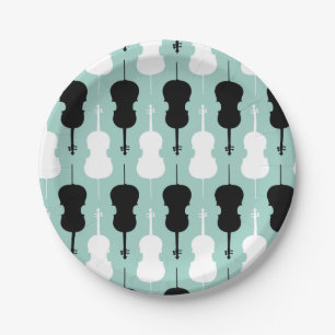 Prato De Papel Cello Pattern - Teal, preto e branco