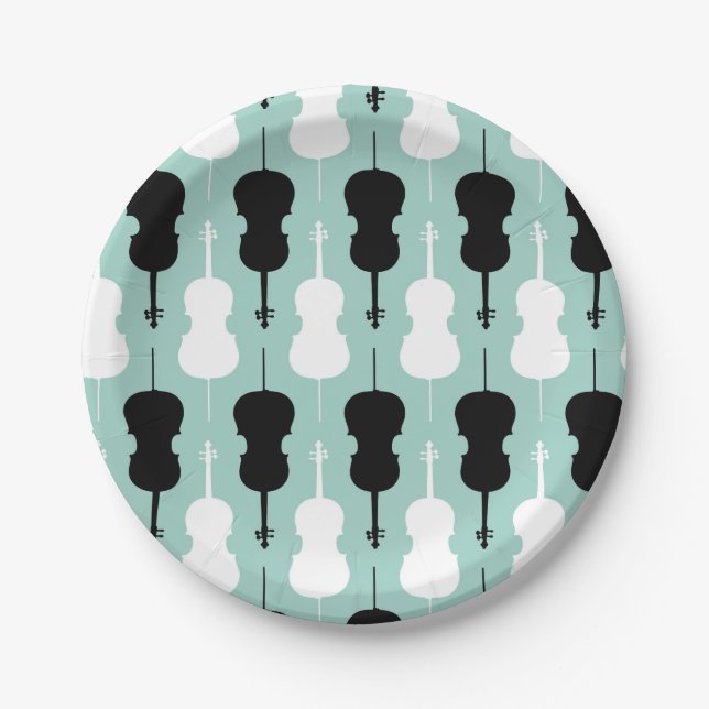 Prato De Papel Cello Pattern - Teal, preto e branco (Frente)
