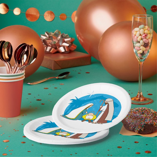 Prato De Papel Cena da Natividade com Mary Joseph e Baby Jesus (Criador carregado)