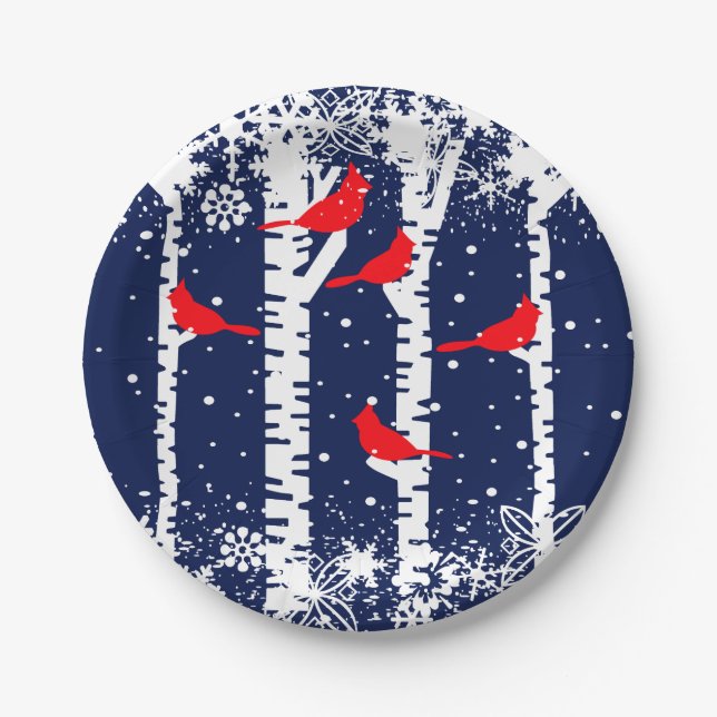 Prato De Papel Cena de Cardeal de inverno (Frente)