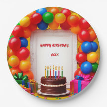 Cena de Celebração de Aniversário com Bolo, Balões