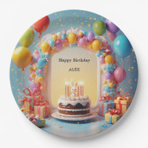 Cena de Celebração de Aniversário com Bolo, Balões