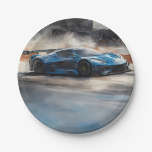 Prato De Papel Cena de Corrida Urbana Azul Dinâmica