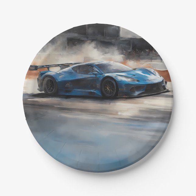 Prato De Papel Cena de Corrida Urbana Azul Dinâmica (Frente)