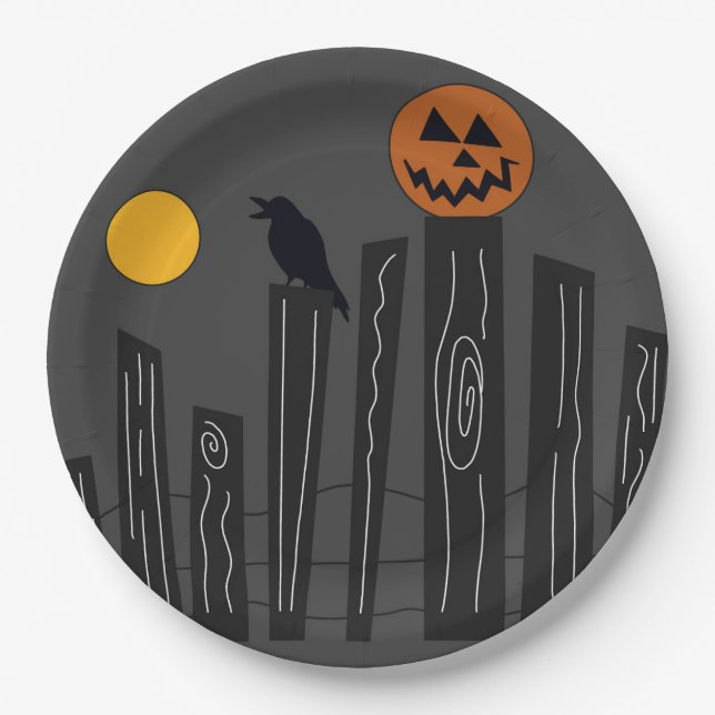 Prato De Papel Cena de Halloween em placas de papel (Frente)