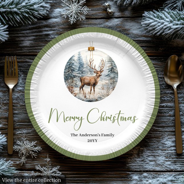 Prato De Papel Cena de Natal Boho Moderna Placa de Jantar Botânic (Modern Boho Christmas Scene Botanical Dinner Plates)