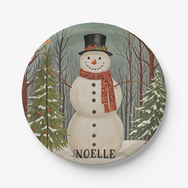Prato De Papel Cena de Neve Personalizada de Frosty (Frente)