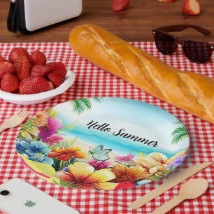 Prato De Papel Cena de Praia de Verão Divertida