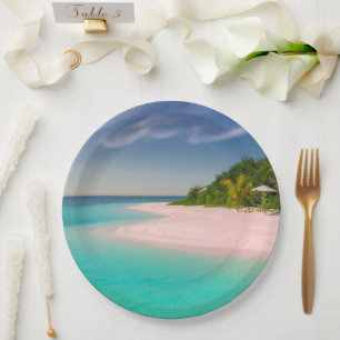 Prato De Papel Cena de praia tropical Oceano Água-marinha
