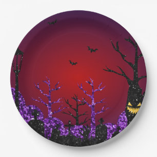 Prato De Papel Cena Glitter de Halloween