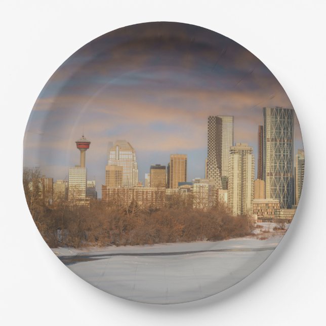Prato De Papel Cena Solar De Inverno No Calgary Skyline (Frente)