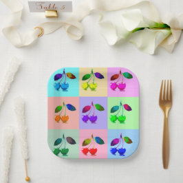 Prato De Papel Cerejas coloridas - Pop Art