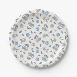 Prato De Papel Cerejas da Praia Boho - padrão de frutas azul bege