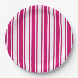 Prato De Papel Cerise e faixas brancas de doces
