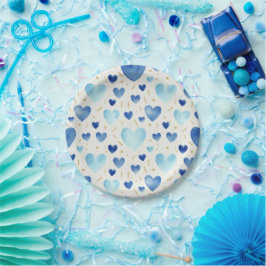 Prato De Papel Cerulean Dream Watercolor Hearts Pattern