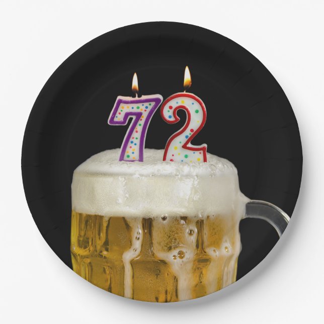 Prato De Papel Cerveja de 72 de aniversário sobre chapa preta (Frente)