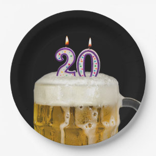 Prato De Papel Cerveja de aniversário de 20 na placa de papel pr