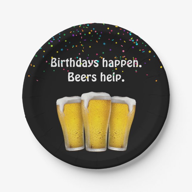 Prato De Papel Cervejas de Aniversário com Confetes (Frente)