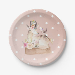 Prato De Papel Cervos da floresta da floresta da aguarela & chá