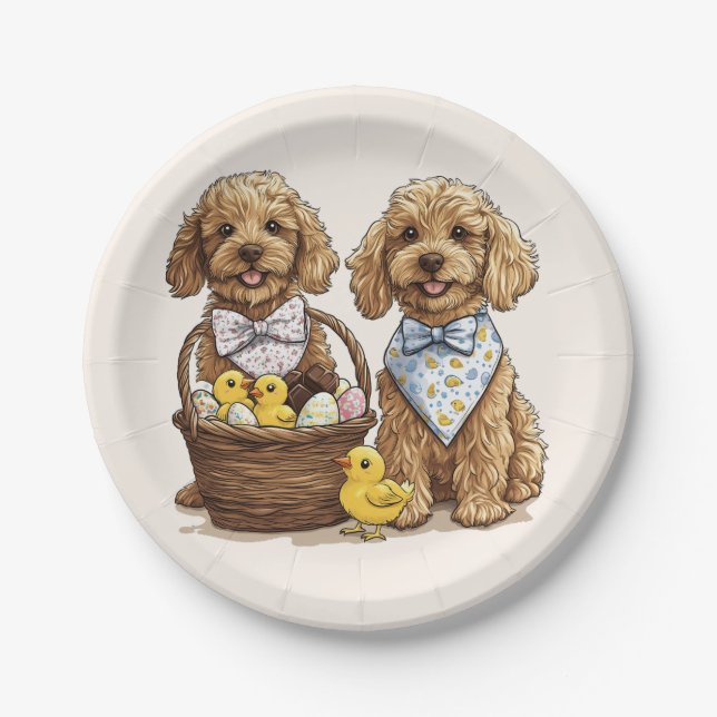 Prato De Papel Cesta de Páscoa dos Cachorros de Goldendoodle pásc (Frente)