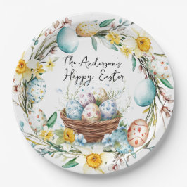 Prato De Papel Cesto com ovos e Páscoa floral