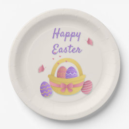 Prato De Papel cesto de felzs pascoa e borboletas