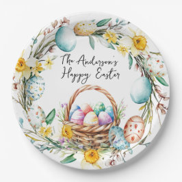 Prato De Papel Cesto de ovos com ovos decorativos I Páscoa floral