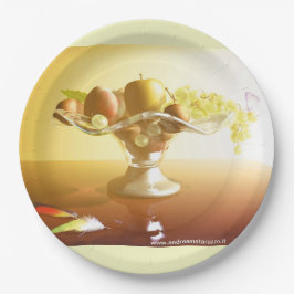 Prato De Papel Cesto de vidro com frutas e bateria