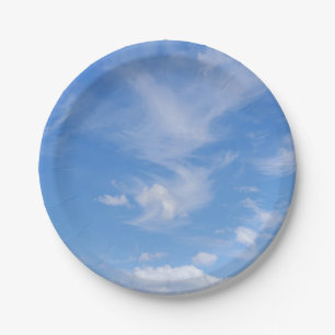 Prato De Papel Céu Azul com Nuvens Sabedoras