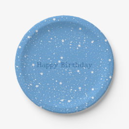 Prato De Papel Céu Branco Azul de Estrelas de Aniversário