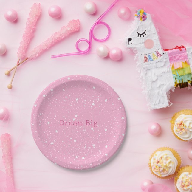 Prato De Papel Céu Branco Rosa de Estrelas de Aniversário (Festa)