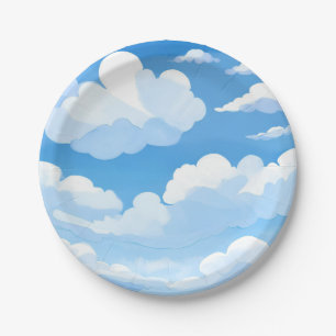 Prato De Papel Céu Cheio de Nuvens   Pintura de Céu Azul em Aquar