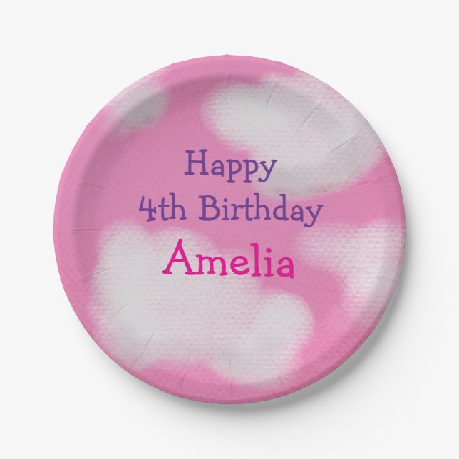 Prato De Papel Céu rosa e nuvens fofinhas Aniversário (Frente)