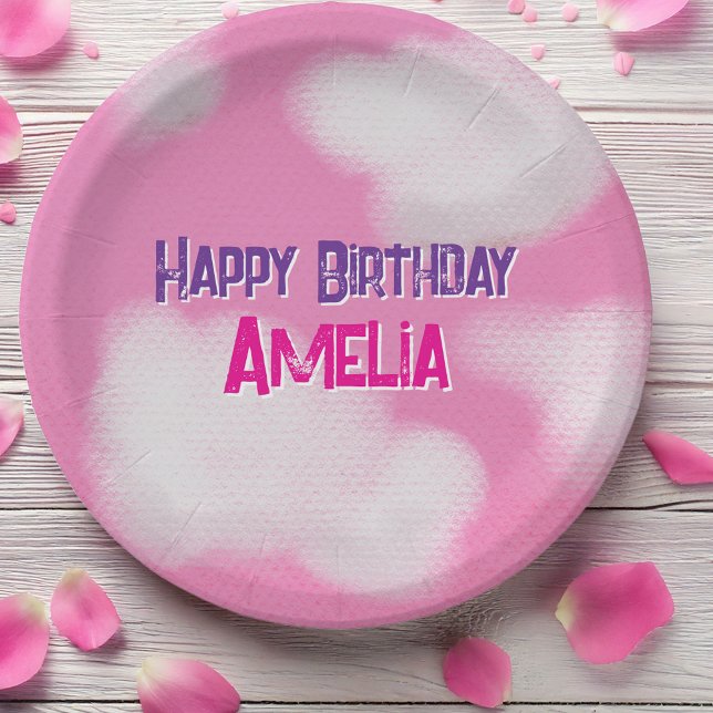 Prato De Papel Céu rosa e nuvens fofinhas Aniversário (Criador carregado)