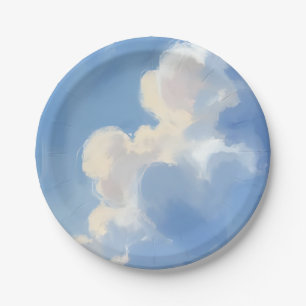 Prato De Papel Céus Nublados Pintura em Aquarela Azul