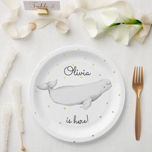 Prato De Papel Chá Beluga Personalizado para o Novo Bebê (Casamento)