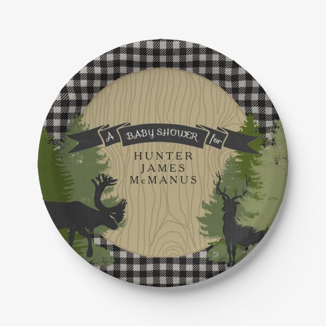Prato De Papel Chá Black Lumberjack Forest Woodland Baby Boy (Frente)