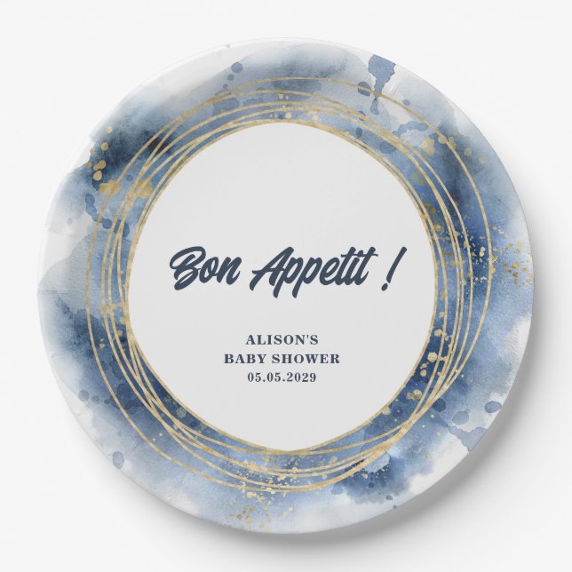 Prato De Papel Chá Blue Baby Boy Round (Frente)