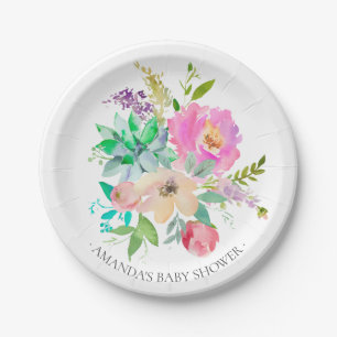 Prato De Papel Chá colorido das flores da lavanda de Boho 7"