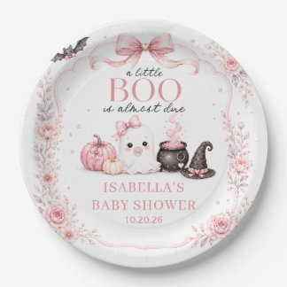 Prato De Papel Chá de Bebê A Pequena Boo está Quase Chegando Rosa