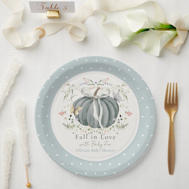 Prato De Papel Chá de Bebê Abóbora Borboletas Flores Silvestres A (Casamento)