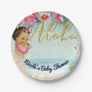 Prato De Papel Chá de Bebê Aloha Festa Retro Praia Havaiana