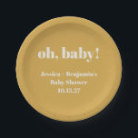 Prato De Papel Chá de Bebê Amarelo Empoeirado Fofo Moderno Nome P<br><div class="desc">Pratos de Papel Nome Personalizado Chá de Bebê Amarelo Empoeirado Fofo Moderno</div>